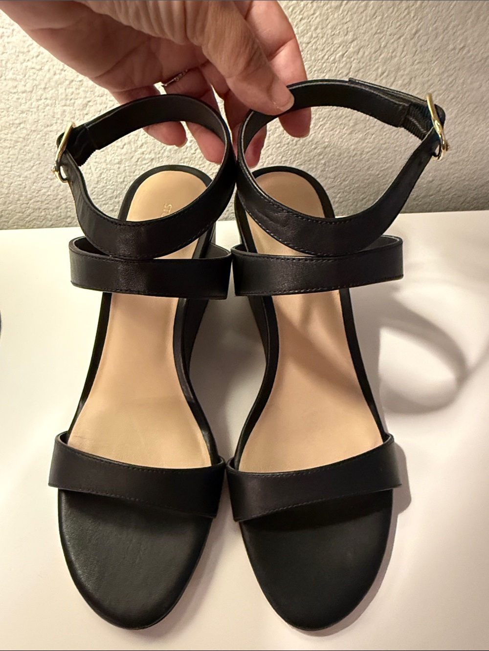 Stuart Weitzman Black Avenue 75 Leather Wedge Sandal 7.5 - Picture 5 of 12